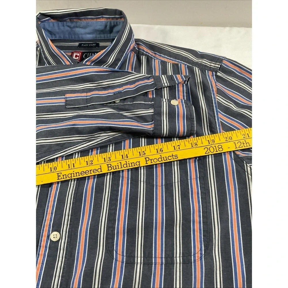 2 Chaps Mens Easy Care Striped Button Down Shirt L/G Blue Orange White